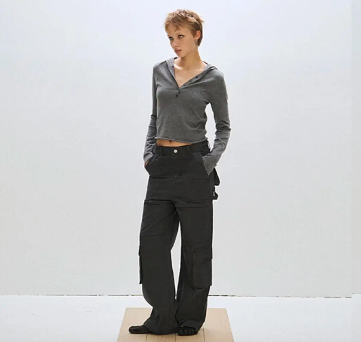 FLAREUP Asymmetrical Drape Pants チャコール